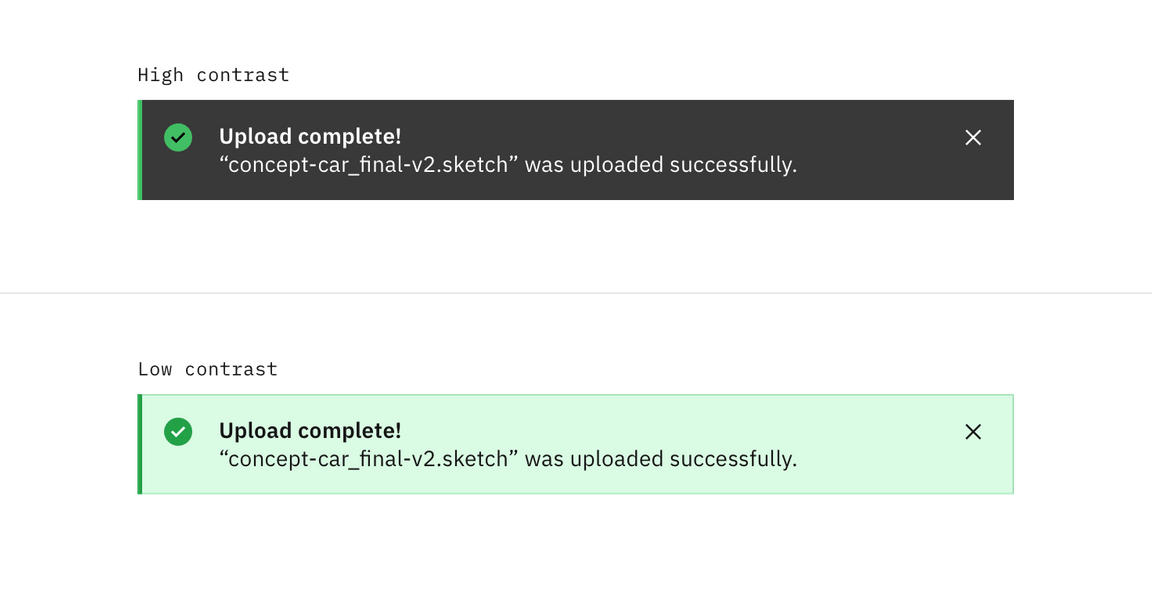 High and low contrast inline notifications