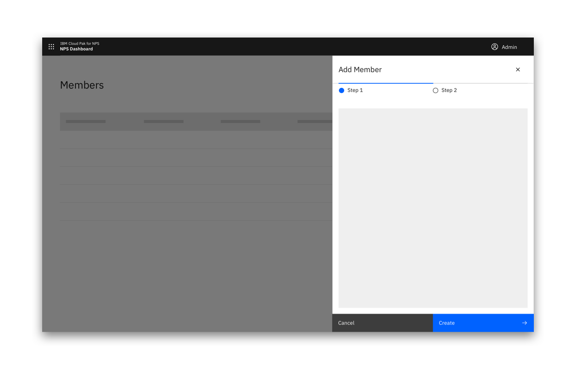 Example of side panels in a multi-step creation flow